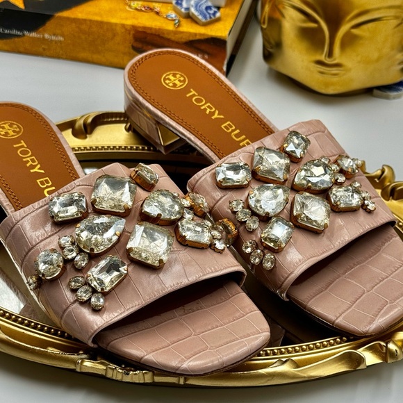 🆕 TORY BURCH 🧿 NWOT Martine 25mm Slides, Pink Croc Embossed Crystal, Sz 7 - Picture 6 of 16